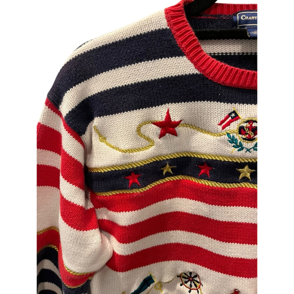 Vintage Charter Club Nautical Sailor Crew Neck Sweater Size Small Boating Stripe - Picture 4 of 7